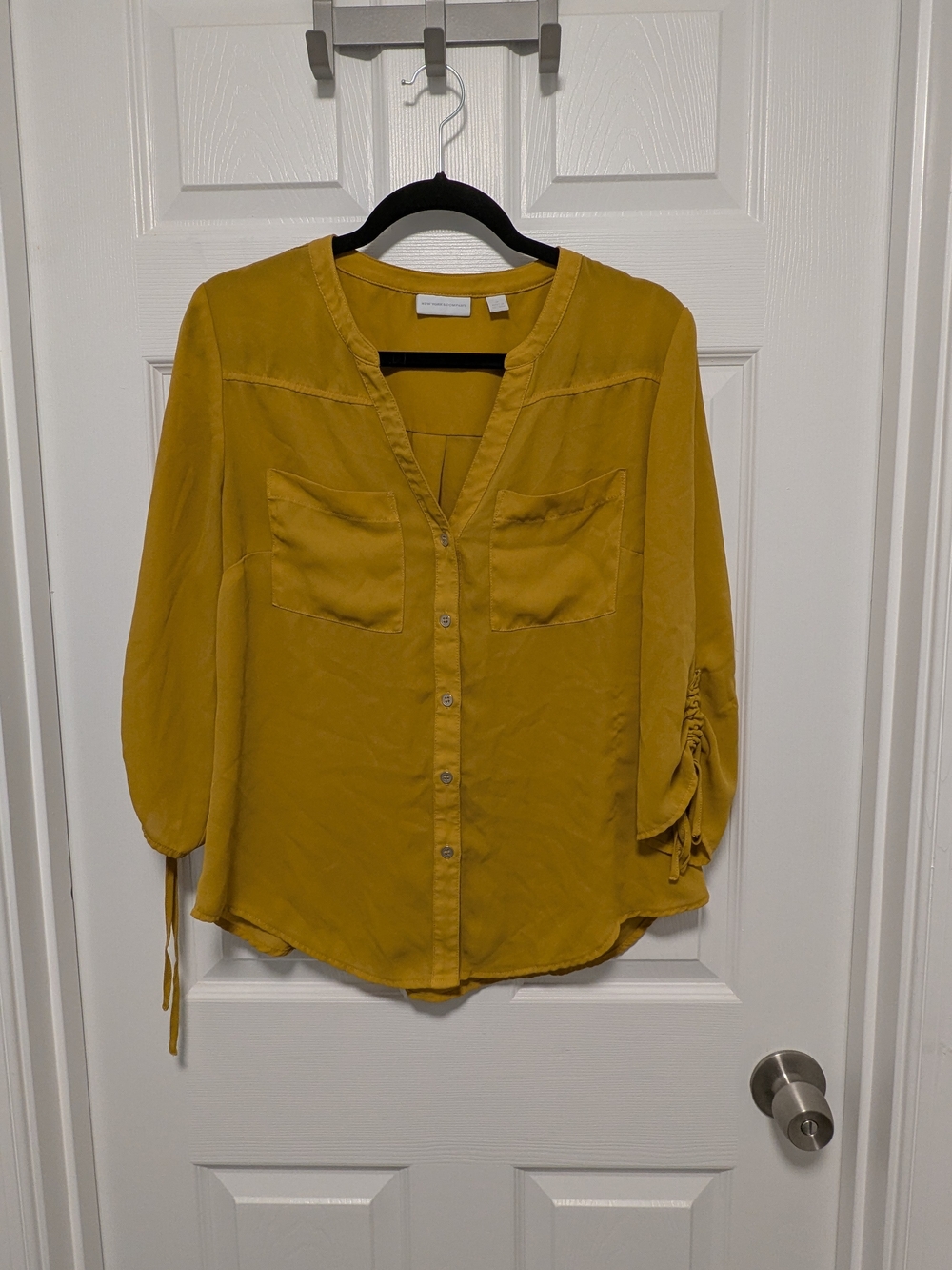 New York & Company Mustard Button-Front Blouse